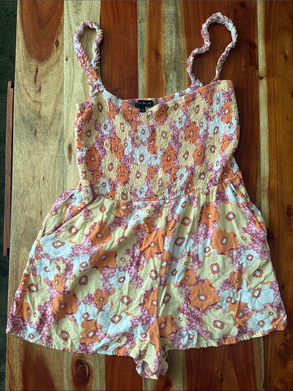 Womens Pink & Orange Floral Smocked Romper